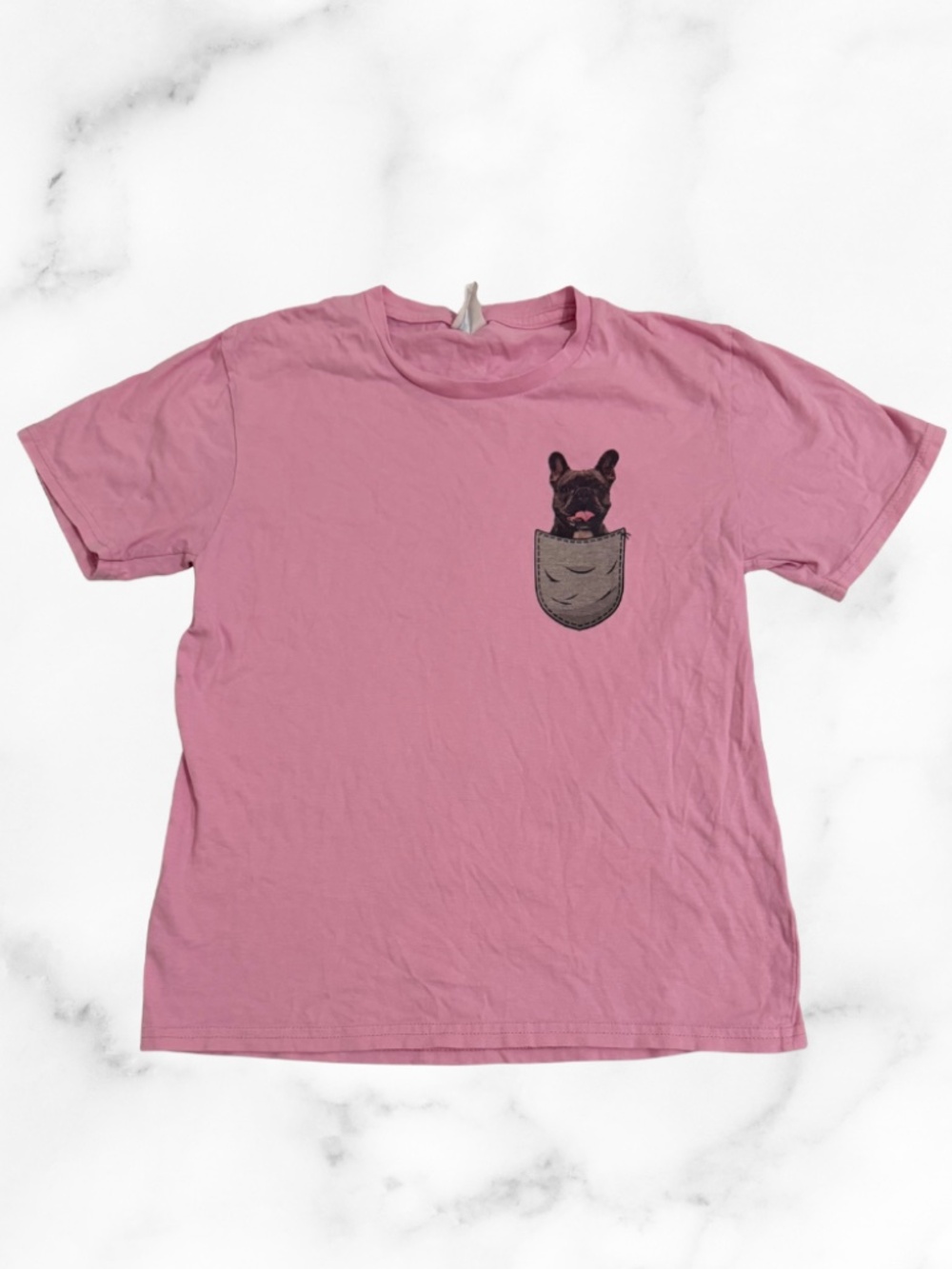 Girls Pink Shirt with a French Bulldog in a pocket